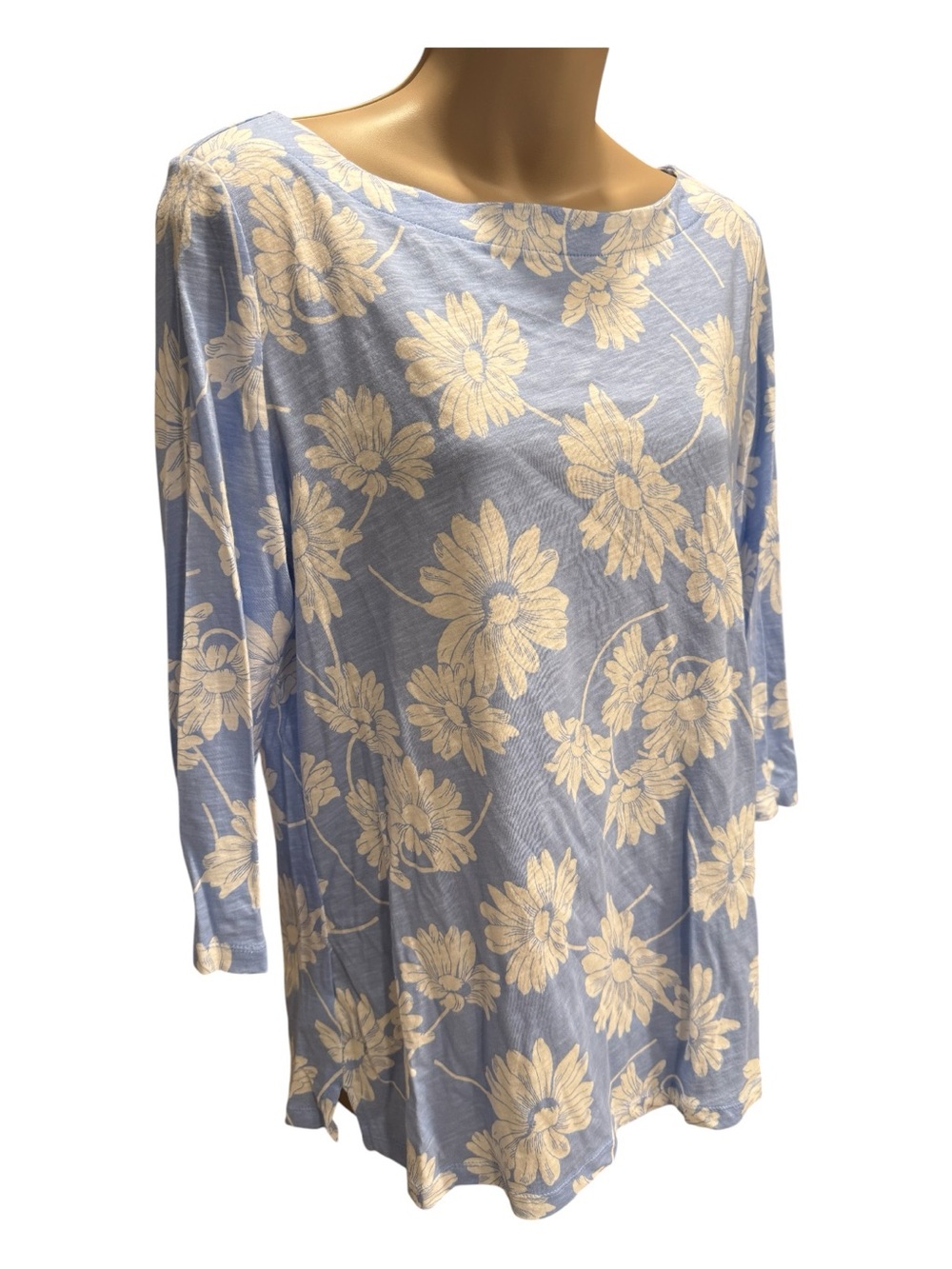 LOFT blue and white floral cotton tee, Large, NWOT